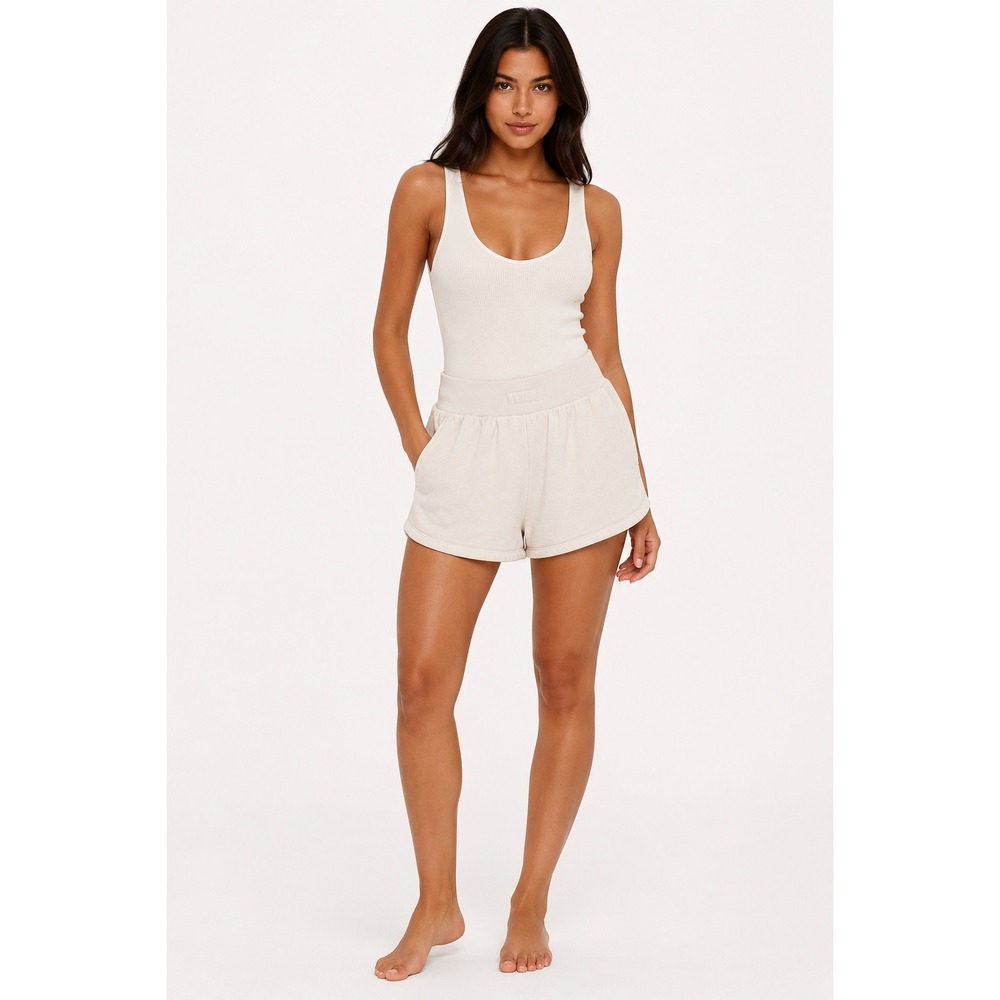 Lounge Underwear Cream Oatmeal High Waisted Fleece Sweat‎ Shorts Womens XS Logo